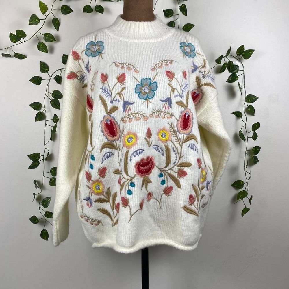 Michelle Nicole Embroidered Floral Sweater knitwear long sleeve bohemian chic